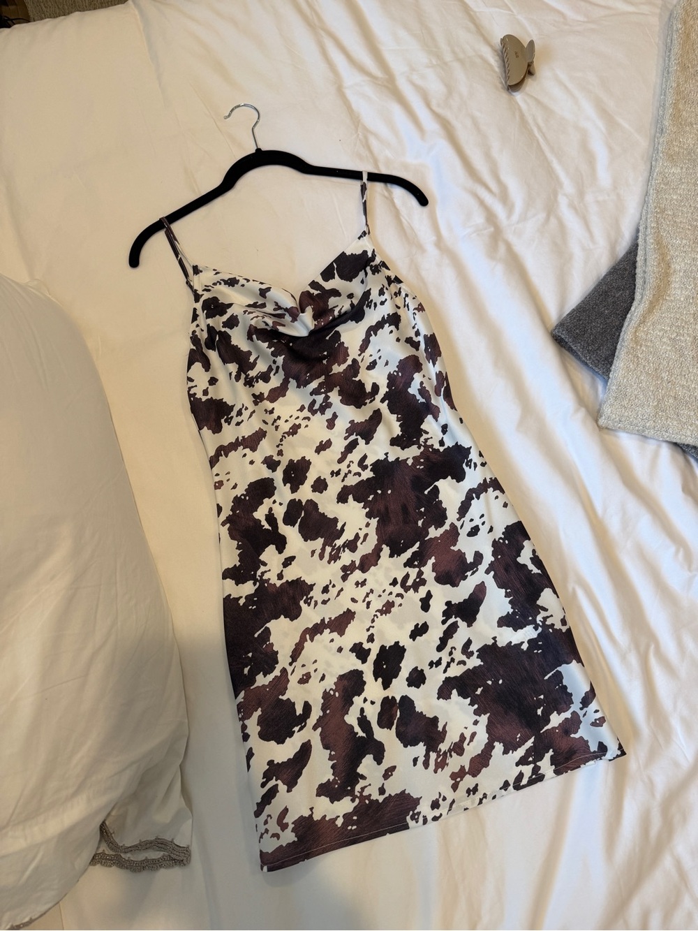 Lioness Cowl Neck Slip Dress with Brown Cow-Print